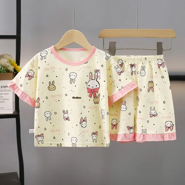 New Summer Collection 100% Cotton Children's Pajamas Suit Girls' Loose Short-Sleeved Shorts Lace Breathable Home Clothes for - Image 6