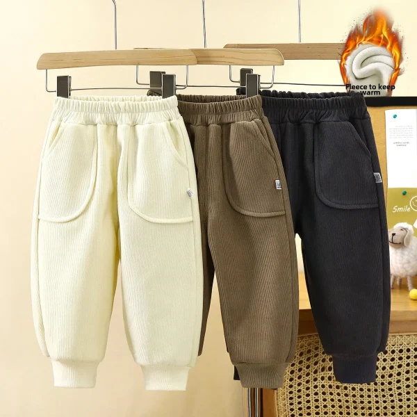Winter Children's Clothing Boys' Girls' Fleece Lined Thickened Sweatpants Long Pants Straight Style Warm Baby Pants - Image 6