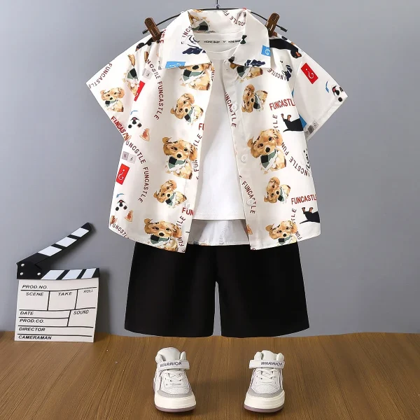 2025 Summer New Harbor Breeze Casual Short Sleeve Shirt Shorts Set for Boys Composed of Jersey for Kids' Wear - Image 3