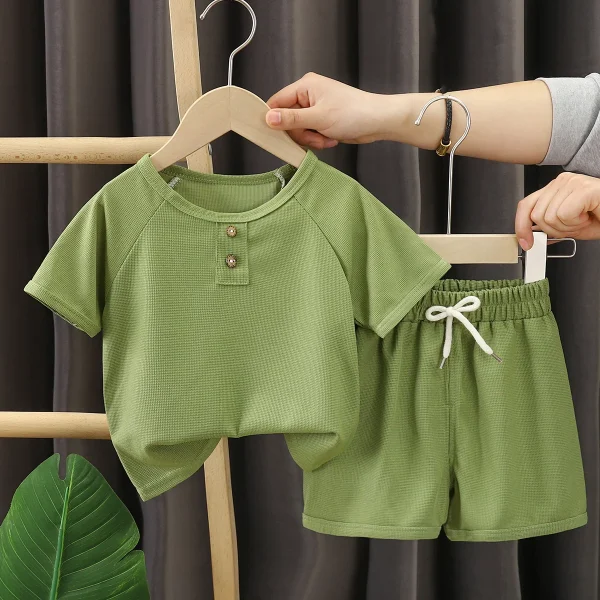 New Arrival 1-7 Years Baby Boys Round Neck Short Sleeve Summer Set Solid Color Boys T-Shrit+Shorts 2pcs Set - Image 6