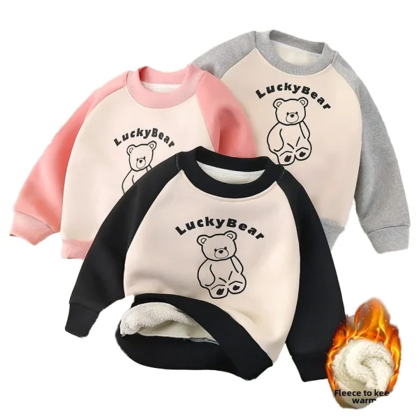 2024 New Boys and Girls Winter Sweatshirt Kidsren's Clothing with Velvet Thickeneded Cotton Fleece Material Warm Baby Clothes