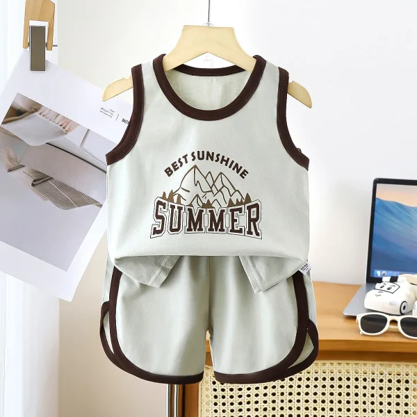 Pure Cotton Summer Sleeveless Vest Suit for Boys New Baby Korean Inspired Kids' Clothing Age Group Kids - Image 4