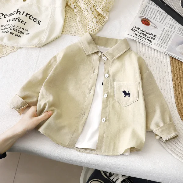 Spring and Autumn Children's Polo Shirt Boy and Girl Embroidered Lapel Long Sleeve Loose T-shirt Bottom Baby Shirt - Image 2