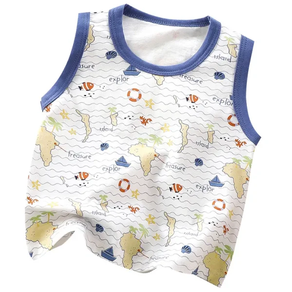 2025 Children's Casual Cotton Vest Sleeveless T-Shirt Set Boys Girls Base Layer Cartoon Baby New Summer Clothing