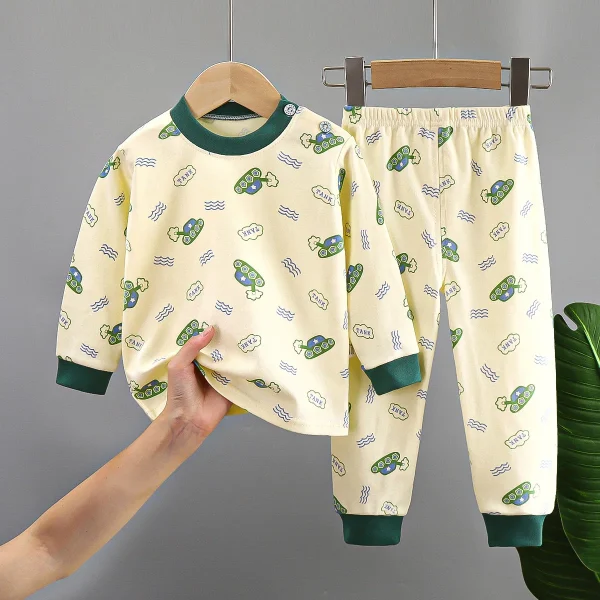 Cotton Long Sleeping for Children Baby Cotton Round Neck Pajamas for Kids Boys Girls for Home Wear 2 Piece Sets - Image 4