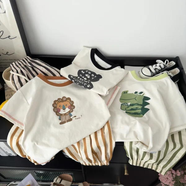 2025 Children's Clothing Set Summer New Boys' Baby Short Sleeve T-shirt Shorts Two Piece Children's Leisure Sports Set