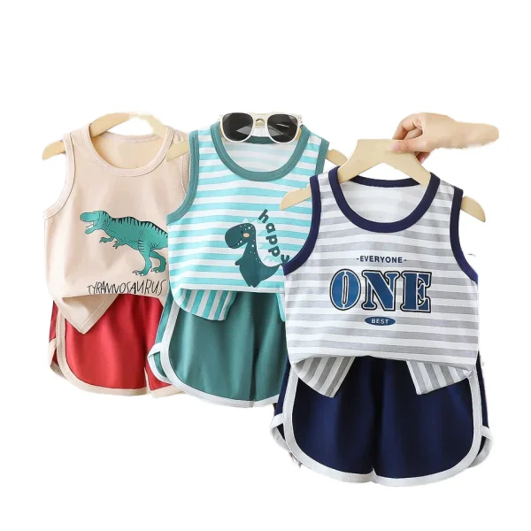 Pure Cotton Summer Sleeveless Vest Suit for Boys New Baby Korean Inspired Kids' Clothing Age Group Kids