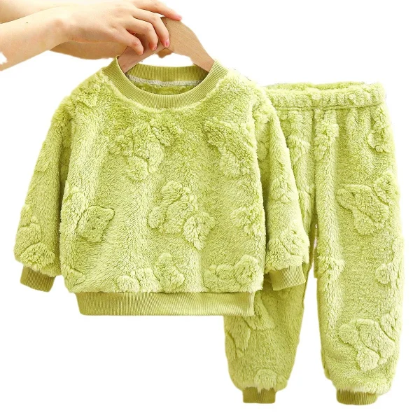 Autumn Winter Flannel Pajamas Set for Kids Casual Home Clothing with Animal Pattern Warm Thickened Fleece Boys Baby New Design - Image 5