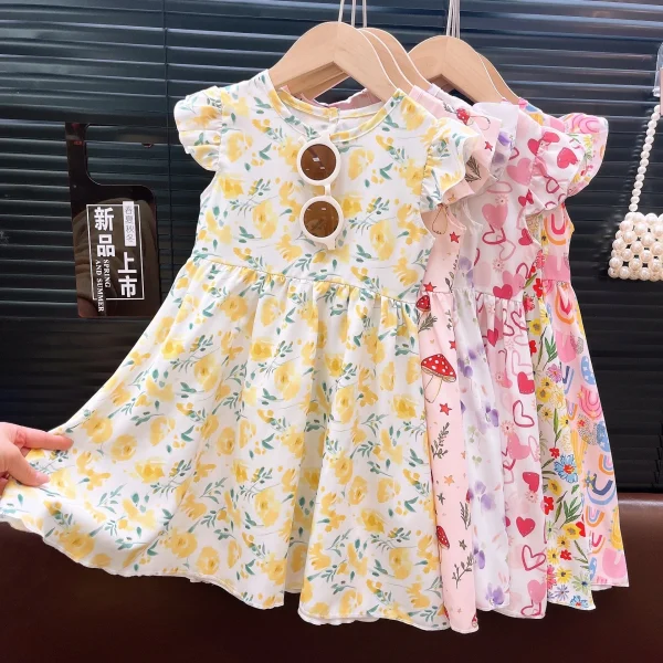 Girls' Dress Summer New Baby Flying Sleeve Princess Dress Floral Skirt in Children's Dress - Image 2