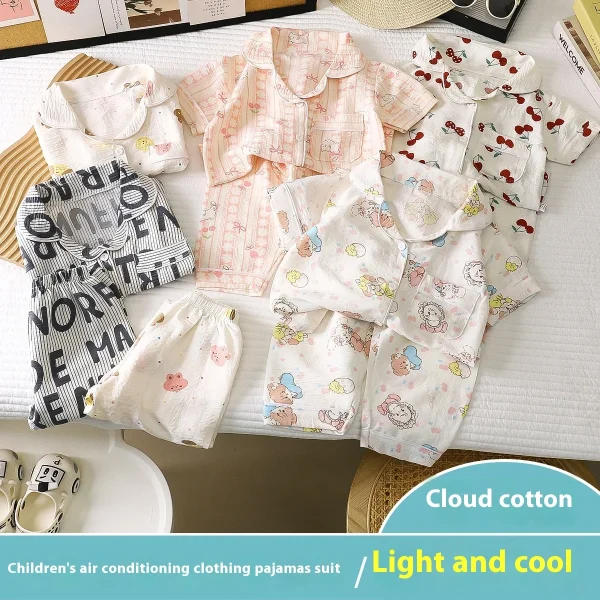 New Summer Thin Short-Sleeved Boys Girls' Casual Pajamas Set Home Clothes for Kids Air-Conditioning Features Comfortable for - Image 2
