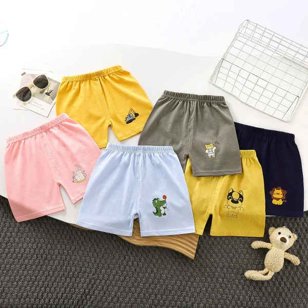 Children's Pure Cotton Short-Sleeved Summer Pants New Baby Casual Outer Wear Girls Boys Shorts with Cartoon Pattern