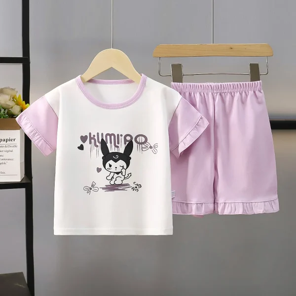 New Summer Collection 100% Cotton Children's Pajamas Suit Girls' Loose Short-Sleeved Shorts Lace Breathable Home Clothes for - Image 3