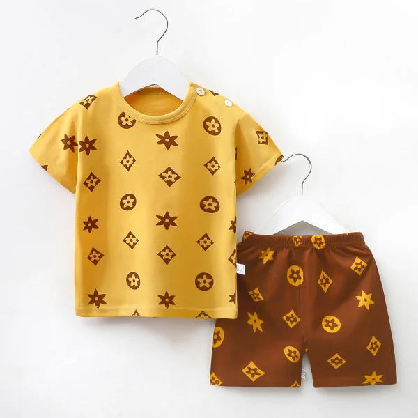 Summer Children's Cotton Comfortable Cute Cartoon Short-sleeved Tops + Shorts Suit - Image 3