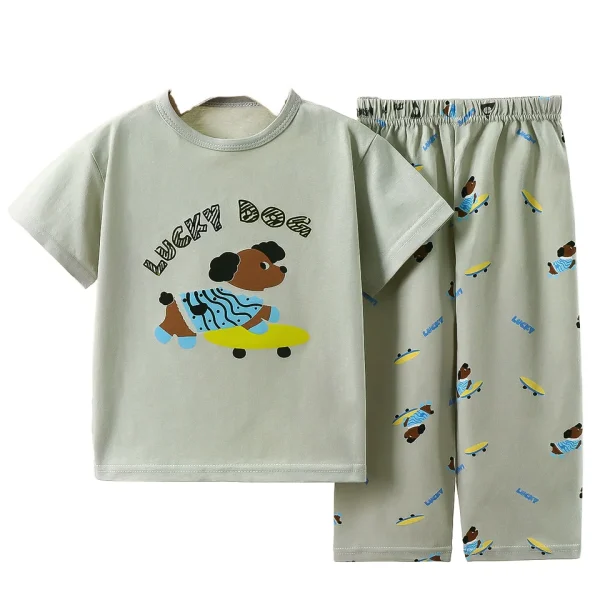 Summer Short Sleeve Two Pieces Child Pyjamas Cotton Kids Pajama Sets Cartoon Children's Sleepwear