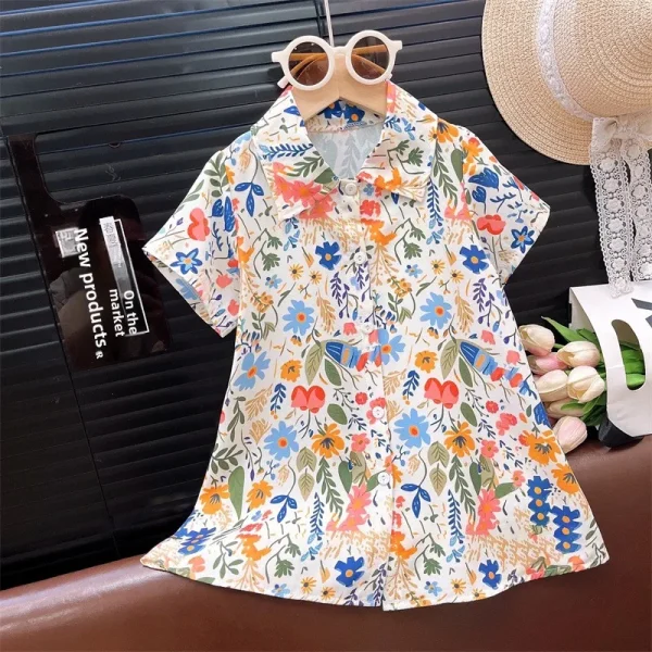 New Fashionable Summer Style Girls' Short Sleeve Shirt Dress Printed Baby Girl Cardigan Availability - Image 5