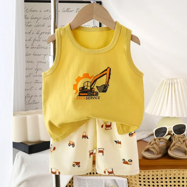 Summer Cotton Vest Set for Boys and Girls Casual 100% Cotton Pajamas Summer Children's Clothing - Image 3
