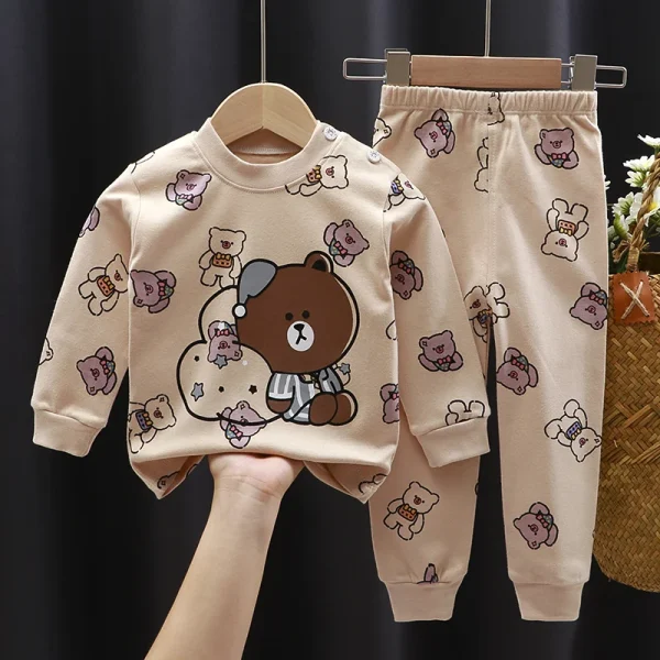 Children's Cotton Thermal Pajamas Candy-colored Cotton Pajamas Set for Girls and Boys With Long Sleeves - Image 3