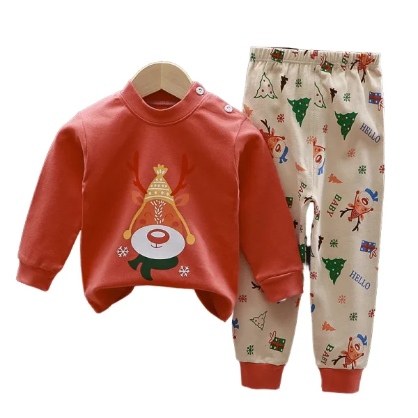 Children's Cotton Thermal Pajamas Candy-colored Cotton Pajamas Set for Girls and Boys With Long Sleeves