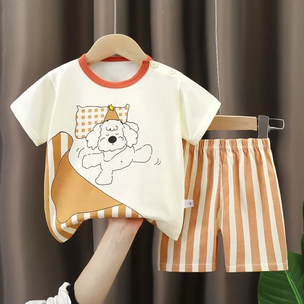 Boys and Girls Summer New Cotton Set Children's T-shirt Shorts Two Sets - Image 4