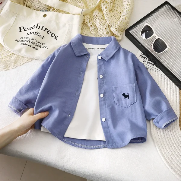 Spring and Autumn Children's Polo Shirt Boy and Girl Embroidered Lapel Long Sleeve Loose T-shirt Bottom Baby Shirt - Image 3