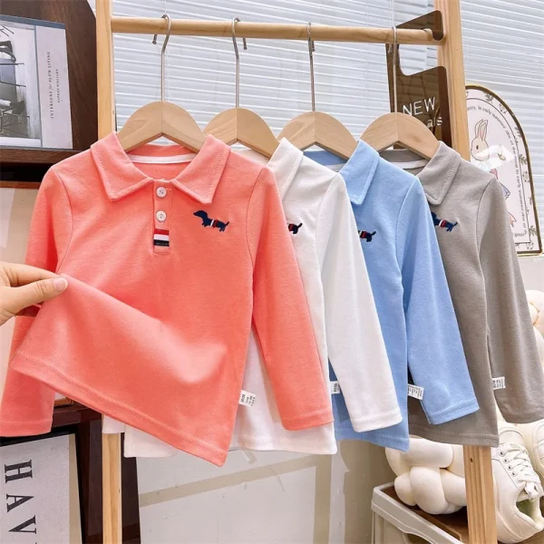 Children's Long-sleeved T-shirt Pure Cotton Summer New Boys POLO Shirt Baby Undercoat Girls Top Children's Clothing - Image 3