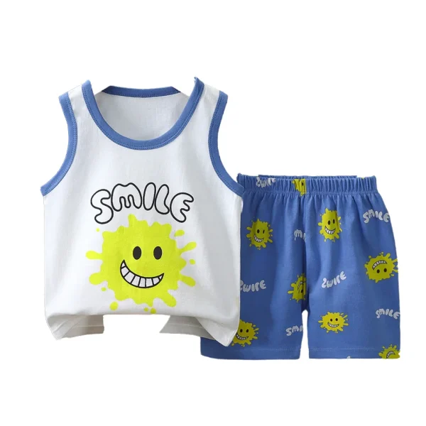 Summer Cotton Vest Set for Boys and Girls Casual 100% Cotton Pajamas Summer Children's Clothing
