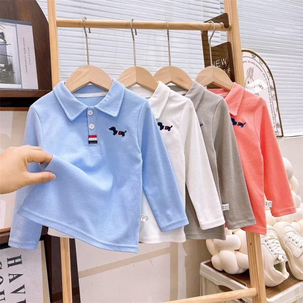 Children's Long-sleeved T-shirt Pure Cotton Summer New Boys POLO Shirt Baby Undercoat Girls Top Children's Clothing