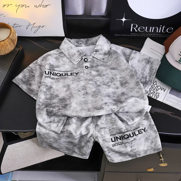 2025 Summer Trendy Casual Kids Clothing Boys Short Sleeve Polo Shirt T-Shirt Stylish Letter Pattern for Children - Image 2