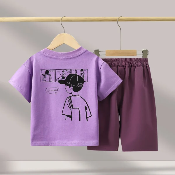 2025 Boys Summer Casual Short-Sleeved Suit Trendy Loose Cartoon T-Shirt & Shorts Children's Wear with Pattern - Image 2