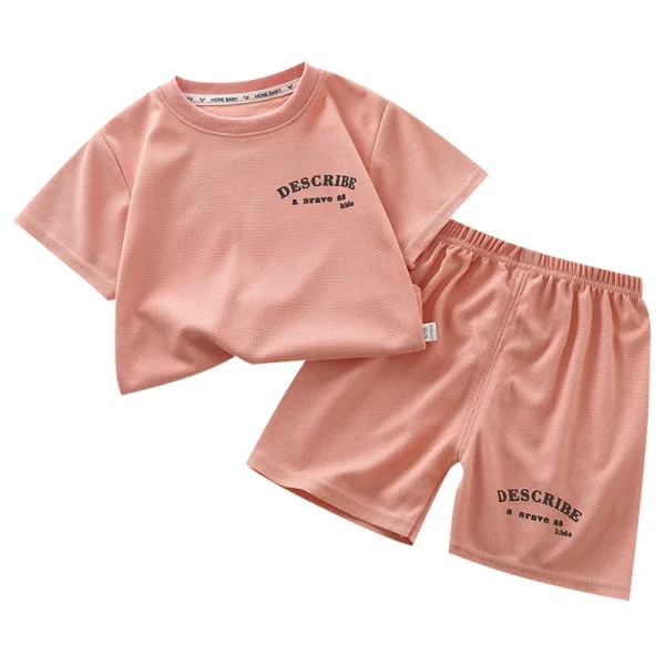 2025 Summer Short-Sleeved Suit for Kids New Korean Style Casual T-Shirt Letter Pattern Boys and Girls' Clothing - Image 5
