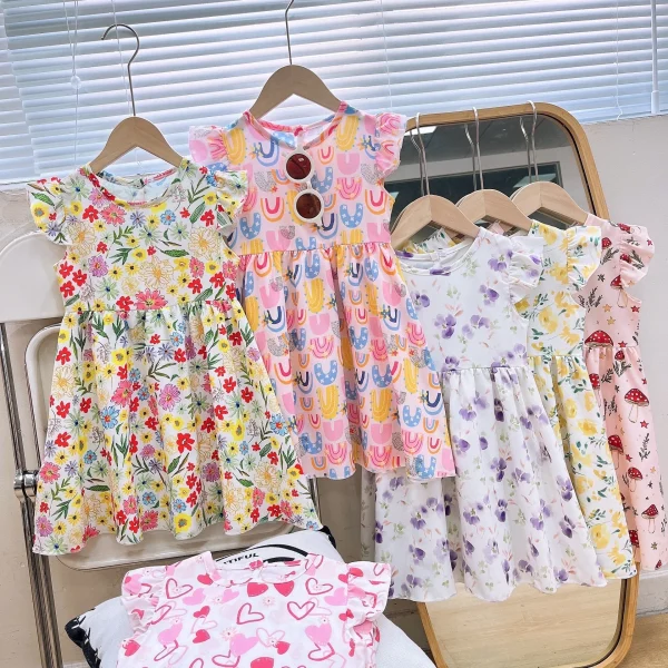 Girls 1-7 Years Old Floral Dress A-line Swing Cute Princess Dress Skirt Summer Dress