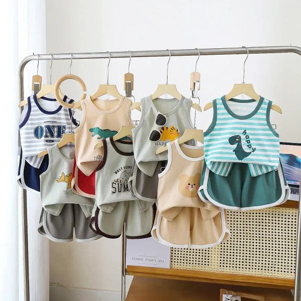 Pure Cotton Summer Sleeveless Vest Suit for Boys New Baby Korean Inspired Kids' Clothing Age Group Kids - Image 2
