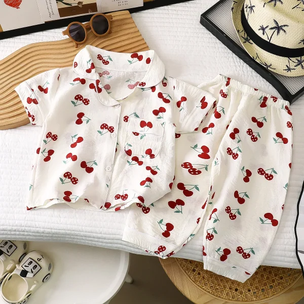 Children Short Sleeve Cardigan Home Wear Boys and Girls Lapel Cartoon Printed Pyjamas Child Casual Pajamas - Image 6
