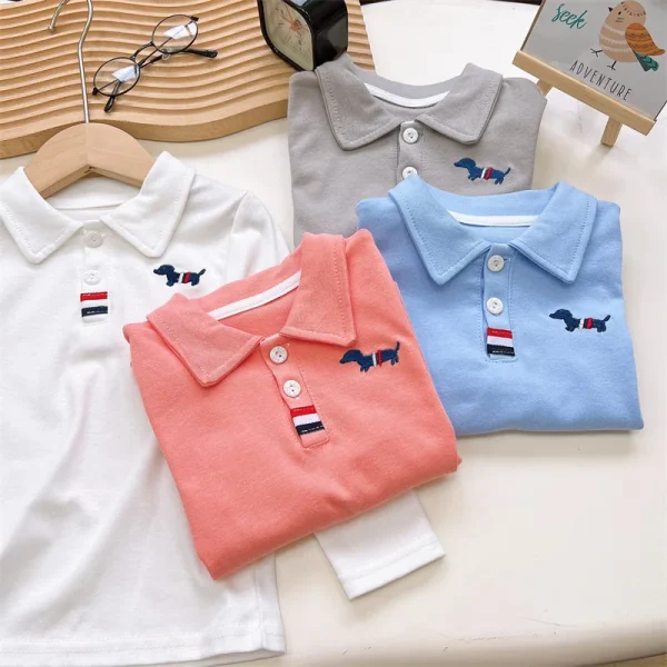 Children's Long-sleeved T-shirt Pure Cotton Summer New Boys POLO Shirt Baby Undercoat Girls Top Children's Clothing - Image 5