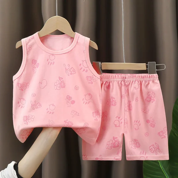 2 Pcs Baby Boys Summer Clothing Cute Cartoon Printing Sleeveless tank Tops Shorts Infant Boy Clothing Sets - Image 2