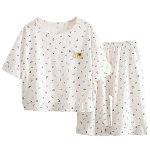 Summer New Girls Boneless Modal Cropped Pants Children's Floral Plaid Pajamas Set Air-Conditioned Home Clothes for Kids - Image 5