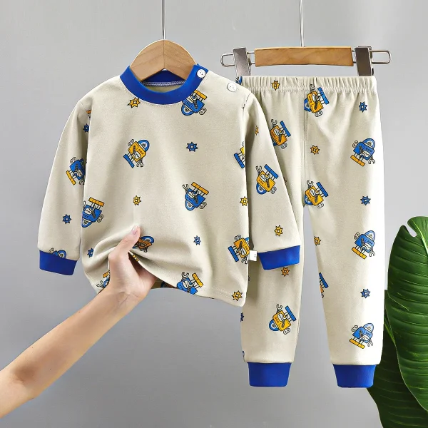 Cotton Long Sleeping for Children Baby Cotton Round Neck Pajamas for Kids Boys Girls for Home Wear 2 Piece Sets - Image 3