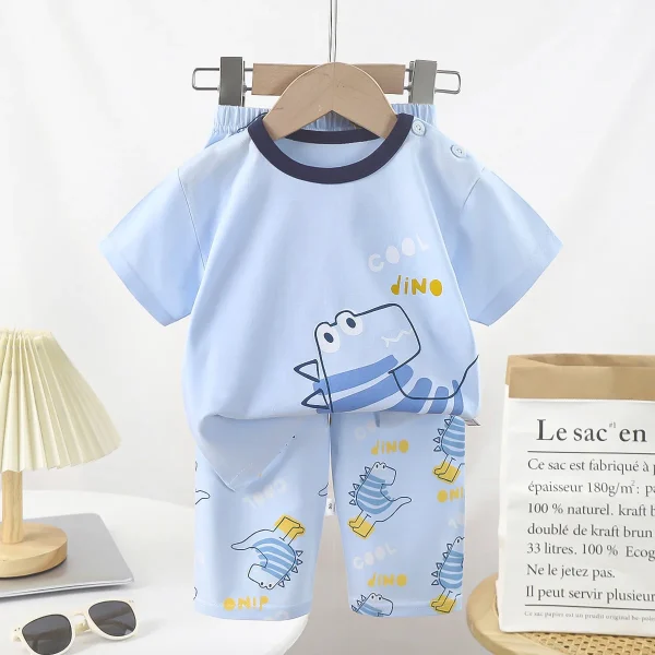 100% Cotton Baby Clothing Sets 2pcs Short Sleeve T-Shirt & Long Pants Soft Summer Kids Pajamas with Cartoon Pattern - Image 3