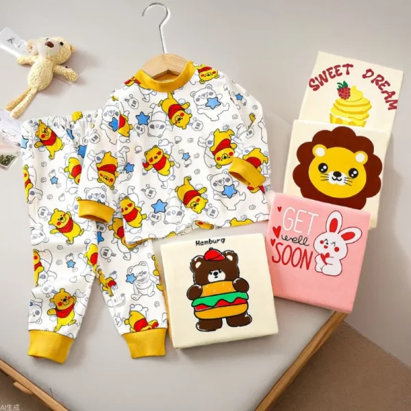 Long Sleeve Suit Spring and Autumn Clothing Cartoon Clothing Children's Trousers Children's Casual Suit Cotton