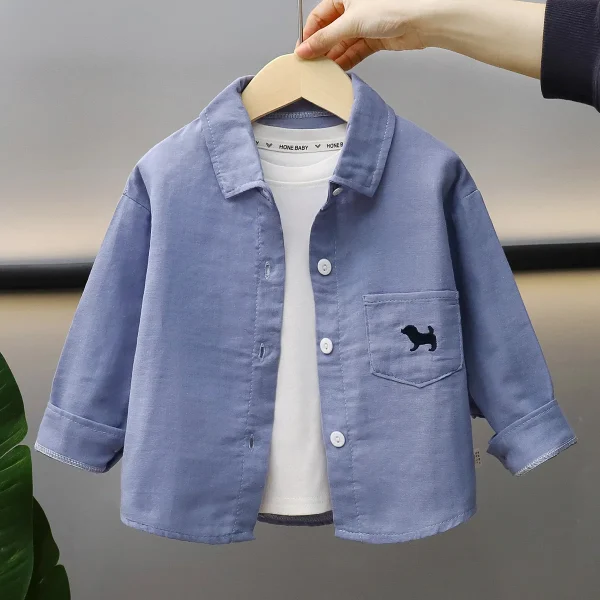 Pure Cotton Children's Clothing Casual Long-Sleeved Shirts T-Shirts for Boys Girls Baby Lapel Outwears for Spring - Image 4