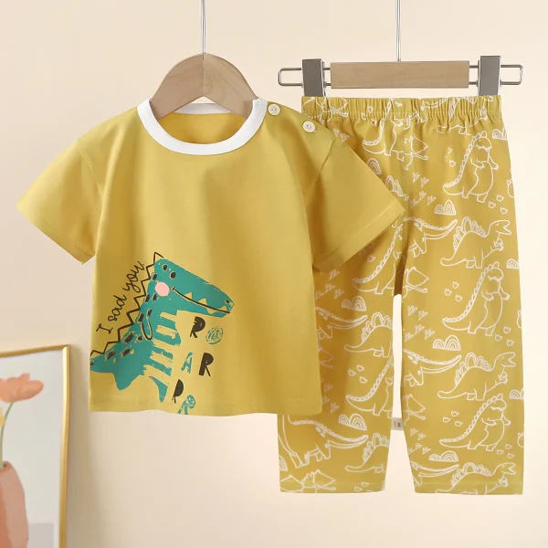 Children's Summer air Conditioning Clothing Short Sleeve Trousers Combination Medium and Large Children Cotton Underwear Set - Image 3
