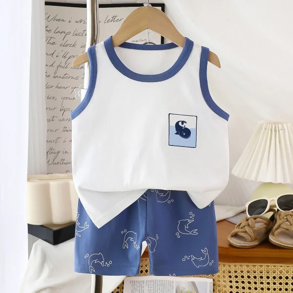 Summer Cotton Vest Set for Boys and Girls Casual 100% Cotton Pajamas Summer Children's Clothing - Image 4