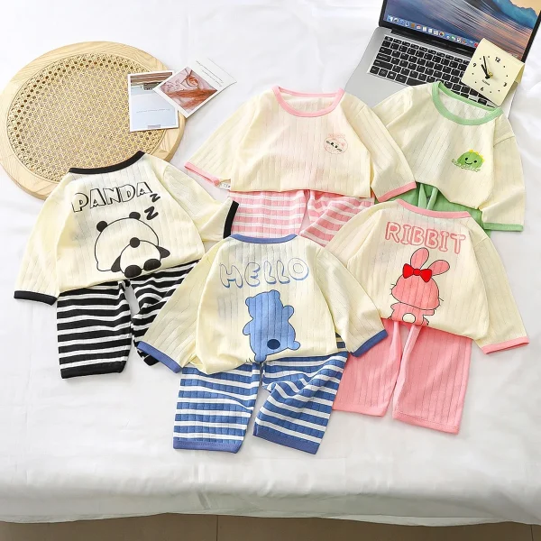 2025 Summer New Pure Cotton Children's Homewear Set Boys' Pajamas Girls' Air Conditioning Clothes Casual Baby's Kids' Summer