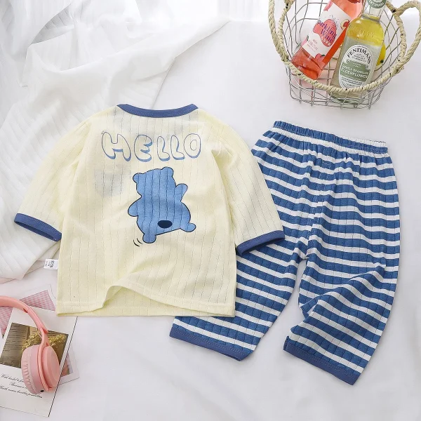 Pure Cotton Children's Home Clothing Set Summer New Baby Pajamas for Boys & Girls Breathable Air Conditioning Carton Pattern - Image 4