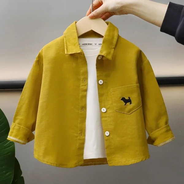 Pure Cotton Children's Clothing Casual Long-Sleeved Shirts T-Shirts for Boys Girls Baby Lapel Outwears for Spring - Image 3