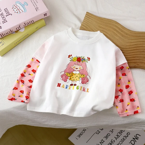 2025 Summer New Style Girls' T-Shirt Sun Protection Sleeve Top Fashionable Baby Outfit Patchwork Children's Clothing- - Image 3
