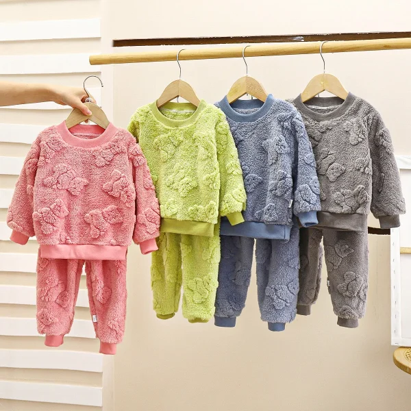 Flannel Set Children's Two-piece Women's Treasure Set New Furry Jacquard Loose Round Neck Home Wear - Image 5