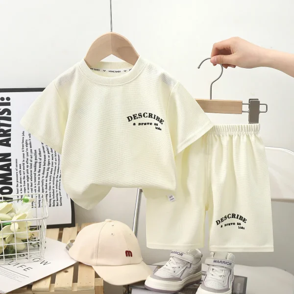 2025 Summer Short-Sleeved Suit for Kids New Korean Style Casual T-Shirt Letter Pattern Boys and Girls' Clothing - Image 4
