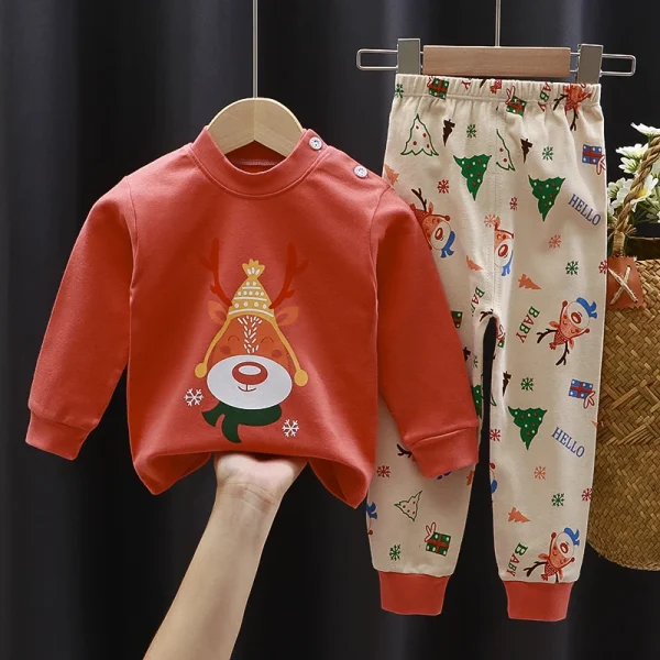 Children's Clothing Suits Cotton Boys and Girls 100% Cotton Autumn and Winter Pajamas Home Service - Image 2