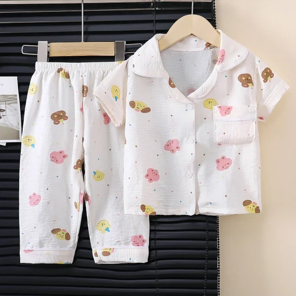 Children Short Sleeve Cardigan Home Wear Boys and Girls Lapel Cartoon Printed Pyjamas Child Casual Pajamas